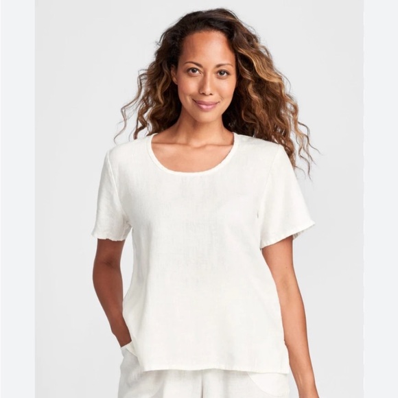Flax Fundamental Linen Top, White, Large - Picture 1 of 7